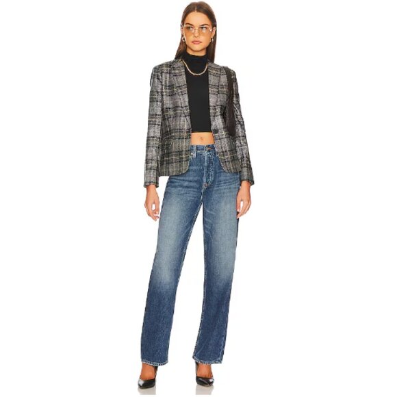 L'Agence Diana Silver Metallic Plaid Skinny Lapel Blazer | Size 0 - Picture 9 of 16